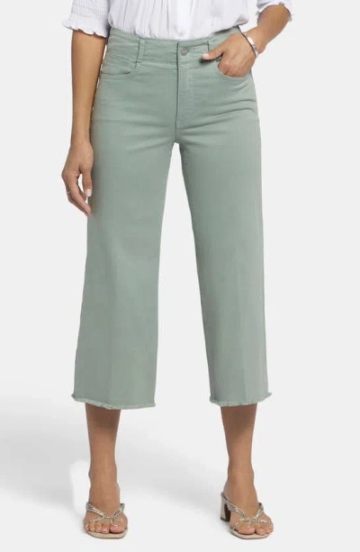 Nydj Brigitte Frayed High Waist Wide Leg Capri Jeans In Lily Pad