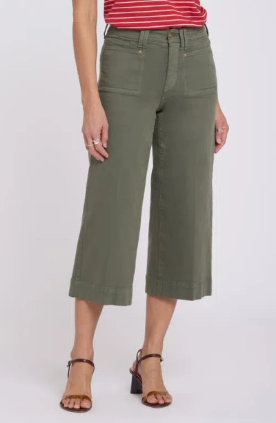 Nydj Brigitte Patch Pocket High Waist Wide Leg Capri Jeans In Green
