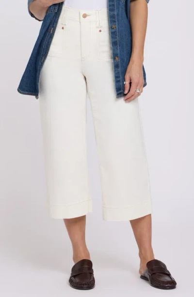Nydj Brigitte Patch Pocket High Waist Wide Leg Capri Jeans In White