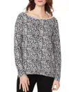 Nydj Button Back Boat Neck Sweater In Grey Jaguar In Multi