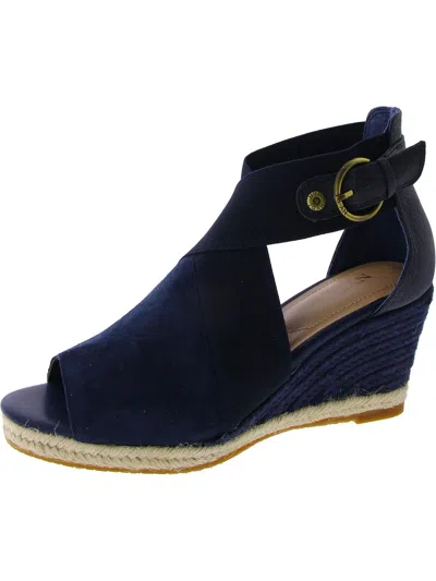 Nydj Charisma Womens Faux Suede Open Toe Wedge Sandals In Blue