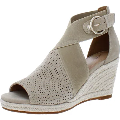 Nydj Charisma Womens Suede Peep-toe Wedge Sandals In Nude