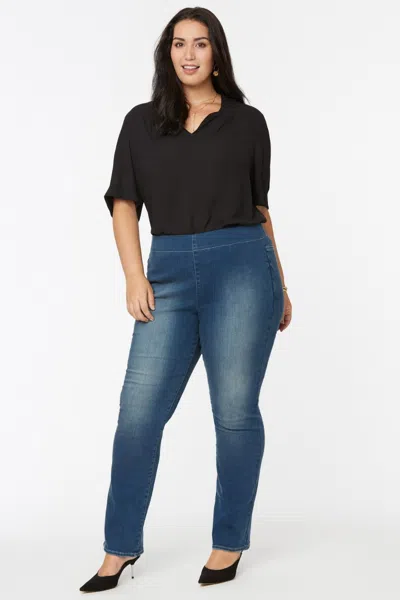 Nydj Clean Enchantment Jeans Women's Blue Denim Pull-on Straight Leg Ddr656