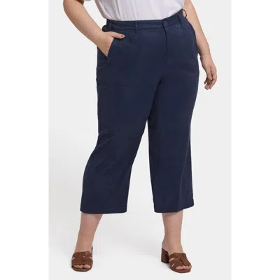 Nydj Crop Wide Leg Linen Blend Utility Pants In Oxford Navy