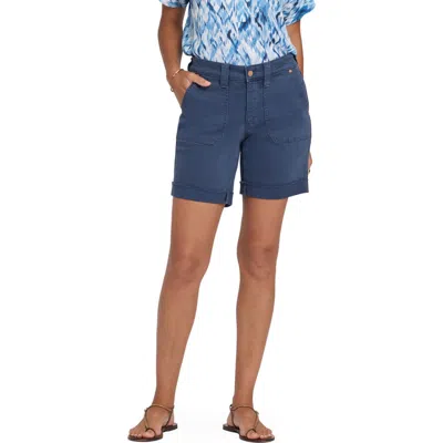 Nydj Diana Relaxed Fit Raw Hem Cuffed Denim Shorts In Blue