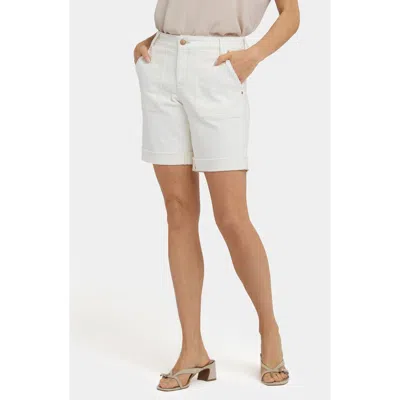 Nydj Diana Relaxed Fit Raw Hem Cuffed Denim Shorts In White