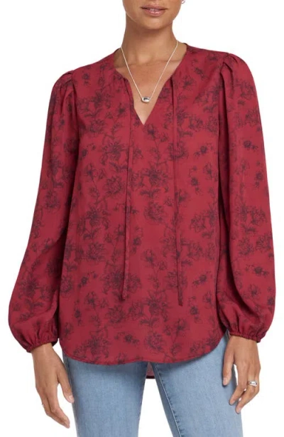 Nydj Elsie Tie Neck Georgette Top In Red