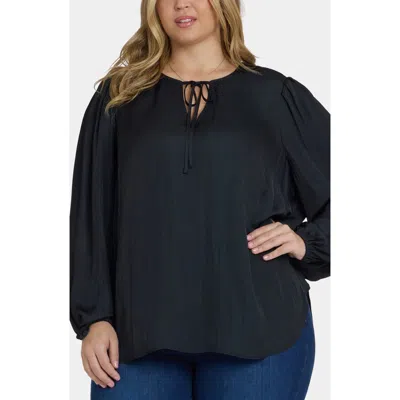 Nydj Elsie Tie Neck Satin Top In Black