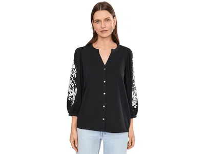 Nydj Embroidered Blouse Women's Blouse Black/ivory Combo: Md (us 8-10)