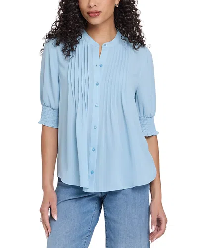 Nydj Floral Print Pleated Peasant Top In Blue