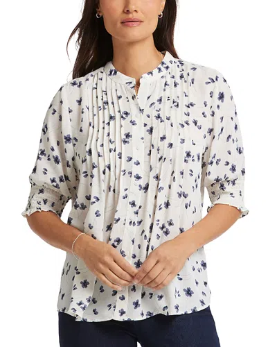 Nydj Floral Print Pleated Peasant Top In Iris Buds
