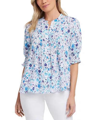 NYDJ FLORAL PRINT PLEATED PEASANT TOP
