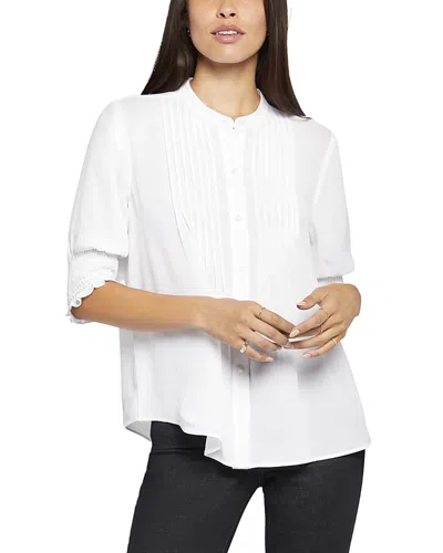 Nydj Floral Print Pleated Peasant Top In White