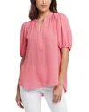 Nydj Floral Split Neck Draped Top In Pink