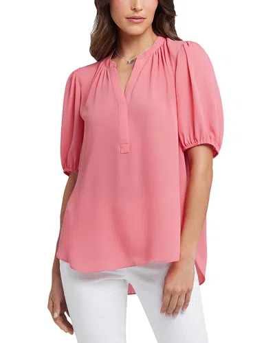 Nydj Floral Split Neck Draped Top In Pink