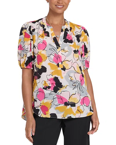 Nydj Floral Split Neck Draped Top In Multi