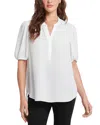 Nydj Floral Split Neck Draped Top In Optic White