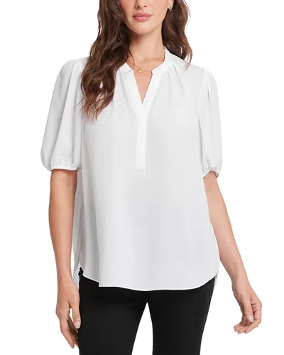 Nydj Floral Split Neck Draped Top In Optic White