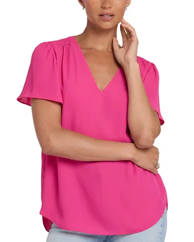 Nydj Pleated Back Flutter Sleeve Top In Pink