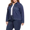 Nydj Plus Womens Frayed Hem Denim Denim Jacket In Blue