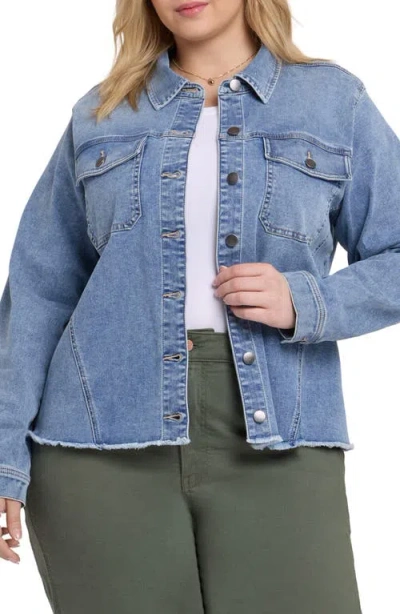 Nydj Fray Hem Denim Trucker Jacket In Blue