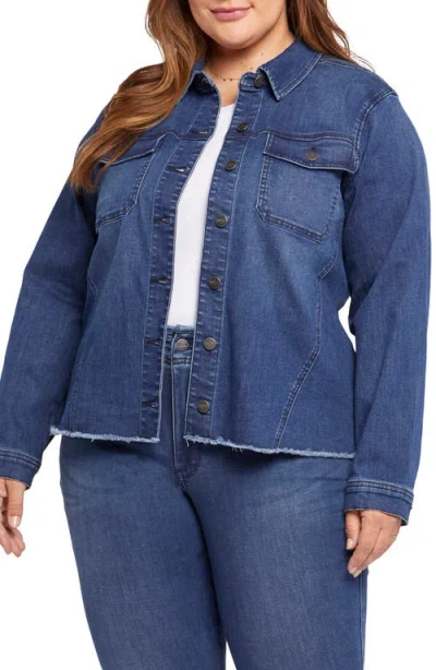 Nydj Fray Hem Denim Trucker Jacket In Blue