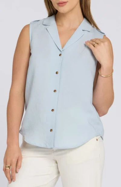 Nydj Gabrielle Sleeveless Camp Shirt In Blue