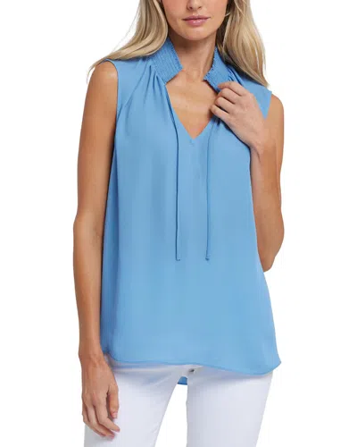 Nydj Gemma Sleeveless Smocked Neck Top In Pacific Coast