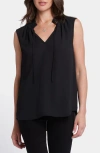 Nydj Gemma Sleeveless Smocked Neck Top In Black