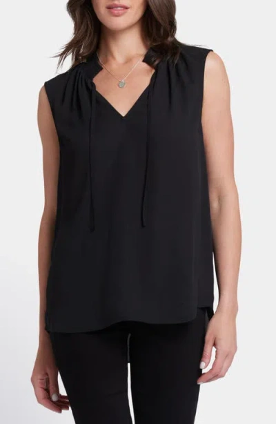 Nydj Gemma Sleeveless Smocked Neck Top In Black