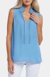 Nydj Gemma Sleeveless Smocked Neck Top In Pacific Coast