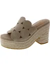Shop Nydj Helene Womens Faux Leather Slip On Wedge Sandals In Beige