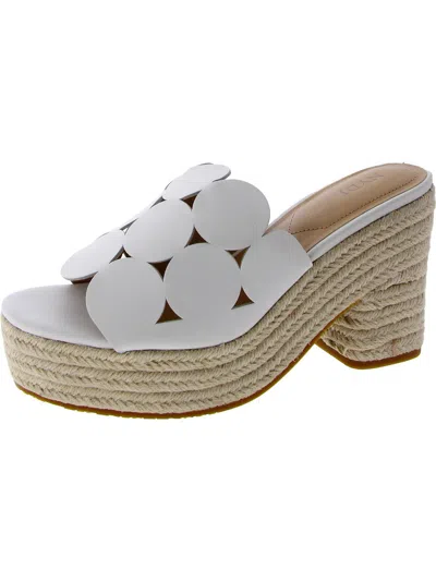 Nydj Helene Womens Faux Leather Slip On Wedge Sandals In White