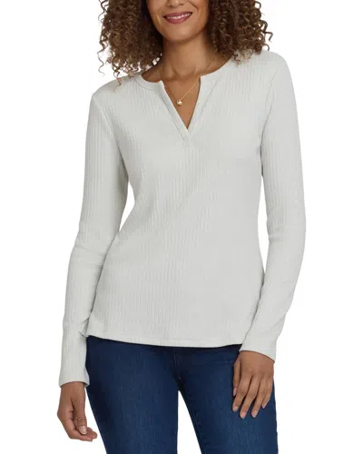 Nydj Metallic Rib Henley Top In Neutral