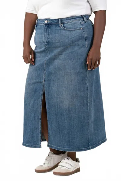 Nydj High Rise Long Skirt With Slit - Plus In Fairmont In Blue