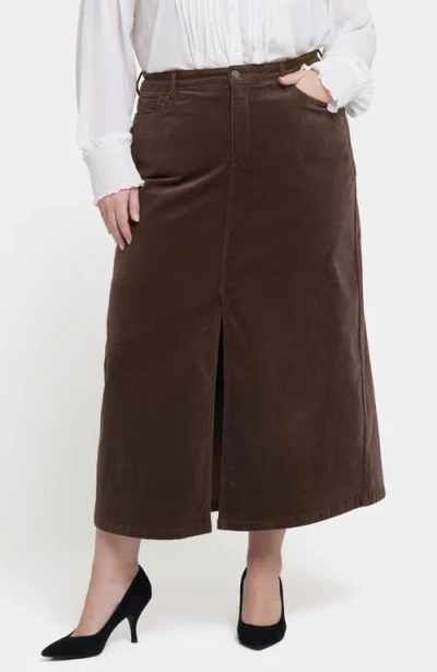 Nydj High Waist Slit Front Corduroy Maxi Skirt In Coffee Bean