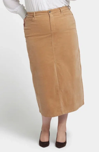 Nydj High Waist Slit Front Corduroy Maxi Skirt In Sand Dune