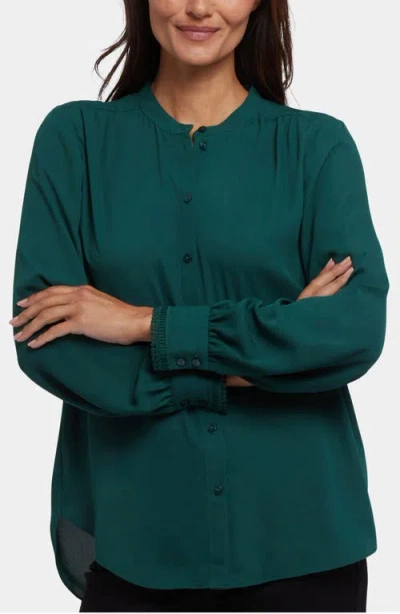 Nydj Janie Lattice Inset Button-up Shirt In Green