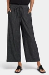 Nydj Jayne Cotton Pull-on Ankle Wide Leg Jeans In Black Rinse