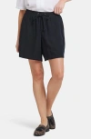 Nydj Jayne Denim Ankle Wide Leg Drawstring Shorts In Overdye Black