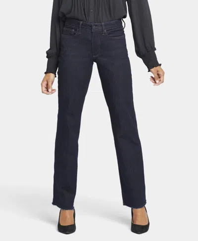 Nydj Jeans Women's Navy Blue Denim Mid Rise Frayed Hem Relaxed Straight Red635