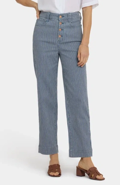 Nydj Kasey Stripe Exposed Button Ankle Stovepipe Jeans In Blue