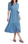 Nydj Kate Ruffle Midi Dress In Blue