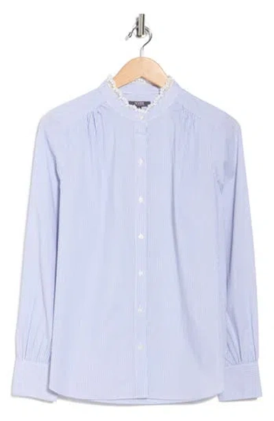Nydj Lace Trim Cotton Button-up Shirt In Blue