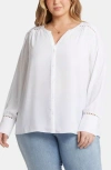 Nydj Liliana Womens Lace Inset Button Front Peasant Top In Optic White
