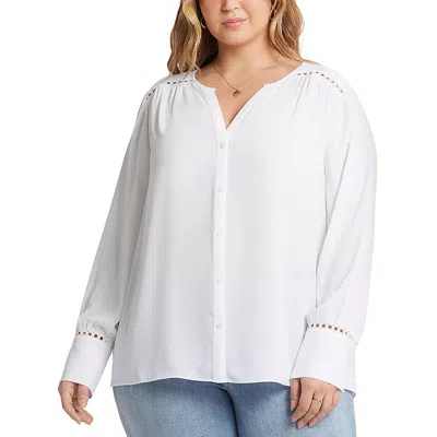 Nydj Liliana Womens Lace Inset Button Front Peasant Top In Optic White
