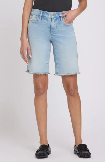 Nydj Lilly Frayed Relaxed Long Denim Shorts In Blue