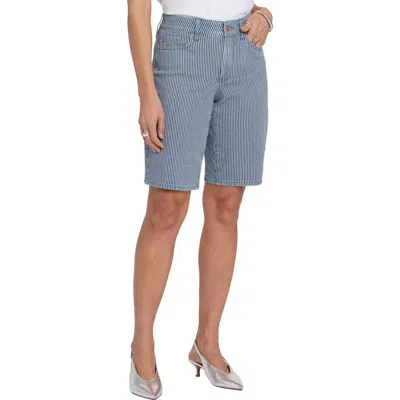Nydj Lilly Stripe Relaxed Long Denim Shorts In Blue