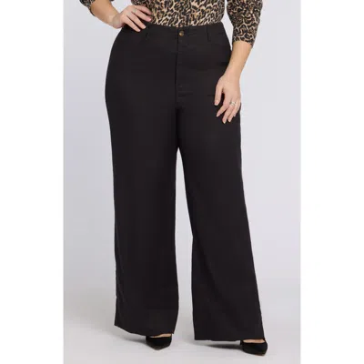 Nydj Linen Blend Wide Leg Pants In Black