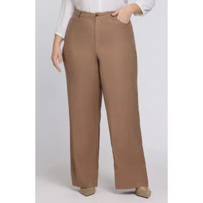 Nydj Linen Blend Wide Leg Pants In Brown